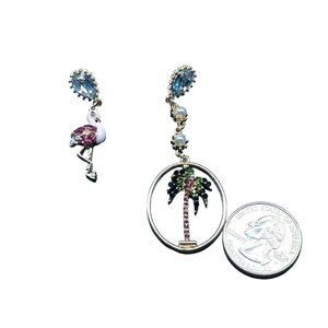 Charming Charlie MSRP 24Flamingo & Palm Tree Dangle Earrings With Crystal Accent